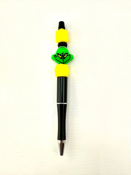 Grinch head beaded pen
